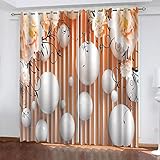 SATUSA Vorhänge Wohnzimmer Blickdicht Gardinen Verdunkelungsvorhang Schlafzimmer Kinderzimmer Thermovorhang Fensterdekoration 3D Blume Weiße Kugel Muster Ösenschal 2Er Set 200X160Cm