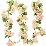 HAOSHICS 2 Stück künstliche Kirschblüten-Blumenranken künstliche Blumen für den Außenbereich, hängende Seidenblumen-Girlande für Hochzeit, Party, Heimdekoration, japanische Kawaii-Dekoration