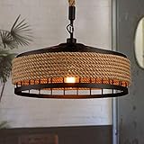 Hanfseil Industriestil Retro Lampe Pendelleuchte Aufhängung Typ Rundkäfig Eisen E27 Kronleuchter Höhenverstellbarer Hängelampe Bar Leuchter Für Wohnzimmer Café Restaurant Dekoration Deckenlampe,40CM