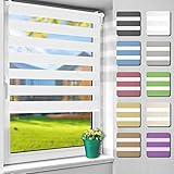 SBARTAR Doppelrollo schnurlos Klemmfix Rollos für Fenster ohne Bohren & zum Bohren, Weiß 75x130cm (B×H) Drücken Und Ziehen Springrollos, Lichtdurchlässig Aber Blickdicht Mittelzugrollo