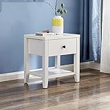 Weiß lackierter Nachttisch, einfacher Nachttisch, Nachttisch mit 1 Schublade, Beistelltisch mit offener Aufbewahrung, Beistelltisch mit Metallgriff und Ablage (Größe: 45,5 x 36,5 x 48 cm)