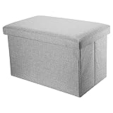 INTIRILIFE Faltbare Sitzbank 49x30x30 cm in Alaska GRAU - Sitzwürfel mit Stauraum und Deckel aus Stoff in Leinen Optik - Sitzcube Fußablage Aufbewahrungsbox Truhe Sitzhocker