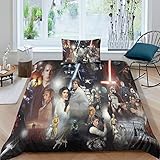 WILBB Star Wars Kinder Bettwäsche Bettbezüge Set, 3D Gedruckte Kinder Jungen Kinderbett Set Sanft Microfaser Sci-fi Theme Bettbezug 3 Teilig Mit Kissenbezug Single（135x200cm）