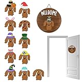 Austauschbares Willkommensschild - Dackel Hund Willkommensschild mit 12 veränderbaren Symbolen - Dackel-Dekoration für Hundeliebhaber, saisonales Bauernhaus-Veranda-Heimkranz-Willkommensschild Firulab