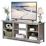 COSTWAY 2-stufiger TV Schrank 147cm, Fernsehschrank TV-Kommode für Fernseher bis 65', Sideboard Fernsehtisch mit Regale, Wohnzimmerschrank Küchenschrank Holz (Grau)