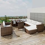 Homgoday Gartensofa Set 10-TLG. Garten-Lounge-Set mit Auflagen Sitzgruppe Sitzgarnitur Sofa Lounge Gartenset Rattanmöbel Sofagarnitur für Garten Terrasse und Balkon Poly Rattan Braun