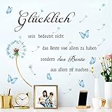 KAIRNE Wandtattoo Pusteblume,Schwarz Wandtattoo Sprüche,Schmetterlinge Löwenzahn Wandsticker für Wohnzimmer,Inspirierende Zitate Wandsticker,Glücklich Wandaufkleber für Schlafzimmer Büro Küche Deko