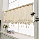 choicehot Scheibengardinen Landhausstil Vintage Kurzvorhang mit Quaste Hohle Häkeln Spitze, Kurzgardine Gardine Bistrogardine Kurzstores Gardinen Küche Wohnzimmer Vorhänge Beige, 45 x 150cm