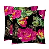 2Er Set Kopfkissenbezug Rosa Rosen-Blumen-Schmetterling Retro Gemütliche Sofakissen Bezug Moderne,Atmungsaktiv Zierkissenbezüge Für Dekoration Kissen Cafe 45X45Cm