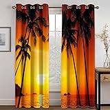 Vorhang Verdunkelung Kinderzimmer Junge Mädchen 3D Strand Goldene Sonnenuntergangslandschaft Muster Vorhang Blickdicht Ösenvorhang Verdunklungsvorhänge Wohnzimmer Verdunkelungsvorhang Schlafzimmer