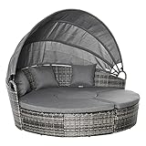 Outsunny Rattan Sonneninsel 4-teilige Loungegruppe mit Sonnendach Sitzgruppe mit Kissen und Beistelltisch höhenverstellbar Metall Grau 175 x 180 x 147 cm