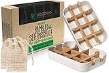 vegboo® Bambus Seifenschale Set - 100% Plastikfreie 2er Seifenhalter Box in Weiß mit Abtropfgitter und Sisal Seifensäckchen - ideal als Schale für Naturseife im Bad, Dusche, Küche & Reise