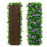 Erweiterbarer Künstlicher Heckenzaun, Efeublatt-Grillgitter Mit Blättern Und Blumen, Sichtschutzzaun, Garten-Sichtschutzplatte, UV-beständige Weinblatt-Dekoration, Erweiterte Größe 70 X 200 cm
