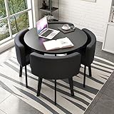 RUANLOV Esszimmergruppe,Essgruppe Mit 4 Lederstühlen, Esstisch Set für Wohnzimmer Küche,Runder Tisch Wohnzimmertisch Klein für Wohnzimmer Küche (L 80x80x75cm/31.5x31.5x29.5in)