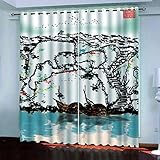 Gardinen Wohnzimmer Modern Mit Ösen 3D Jiangnan-Landschaft In Tuschemalerei Vorhang Blickdicht Verdunkelung Verdunklungsvorhänge 2Er Set 214X200cm(HxB) Thermovorhang Hitzeschutz Schlafzimmer Kinderzi