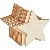 50 Stück Mini Holz Sterne Scheiben 8cm Holzsterne Holz Sterne Leer Holz Sterne Verschönerungen Tischstreuung Basteln Naturholz Blank für DIY Basteln Hochzeit Party