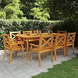 Tidyard 9-TLG. Garten Essgruppe Holz, Sitzgarnitur, Gartengarnitur, Biergartengarnitur, Terrassenmöbel Set 8 Personen, Gartenmöbel Set, Tisch und Stuhl, Massivholz Akazie