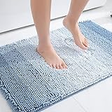 Homaxy Chenille Badezimmerteppich rutschfeste Hochflor Badematte Waschbar Badteppich Weich Badvorleger Saugfähige Duschvorleger für Badezimmer - 40x60 cm, Blau