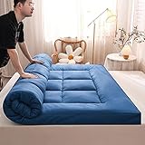 Grau/Weiß/Blau/Rosa japanische Bodenmatratze, Futon-Matratze, verdickte Schlafmatratze, faltbar und tragbar, aufrollbar, Camping-Matratze, Tatami-Matte ( Farbe : Blau , Größe : Queen(180x200cm) )