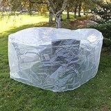 Novatool Abdeckung Gartenmöbel für 4 Stühle 1 Tisch rund I 135 g/m² I transparent I 210x95 cm I Abdeckplane Gartenmöbel Schutzhülle Terassenmöbel Gartenschutzhülle Gartentisch