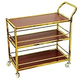 Servierwagen Küchenwagen Inselwagen Gewerbliches Zuhause Kücheninselwagen mit Rädern Griff Leitplanke - Massivholz und Metall -3 Stile