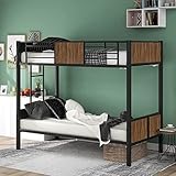 I0I&I0I Modernes Etagenbett, Metall und MDF, starker Rahmen, integrierte Leiter, Schutzschiene (schwarz)