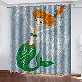 Hundnsney Vorhang Blickdicht Ösen 3D Grüne Meerjungfrau Muster Modern Gardinen Wohnzimmer Schlafzimmer Kinderzimmer Thermo Schallschutz Verdunklungsvorhänge Fensterdekoration 2Er Set 260X280cm (HxB)