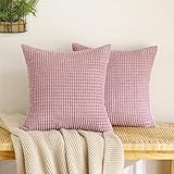 EMEMA Kordsamt Kissenbezug Granulat Dekorative Sofakissen Dekokissen Kissenbezüge Couchkissen Kissenhülle Weich Kissen Bezug Zierkissen für Sofa Couch Wohnzimmer 2er Set 50x50 cm Rosa Lila