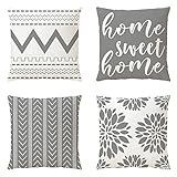 NIULAA Kissenbezug 40x40 4er Set Grau Kissenbezüge Leinen Kissenhülle Outdoor Dekokissen Modern Muster Home Deko Kissen Bezug Sofakissen Zierkissen für Sofa
