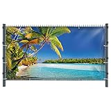 Warenfux24 Palmen (3228-sv) - Gartensichtschutz, Motivbanner, Sichtschutz Garten, Gartendeko, 251 x 143 cm, Mesh (winddurchlässig)