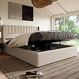 Kayan Stauraumbett Polsterbett Hydraulisch Doppelbett 180x200cm, Lattenrost aus Holz, Bett mit Lattenrost aus Metallrahmen, Leinen (Beige 1, 180x200cm)