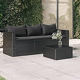 Homgoday 3-Sitzer-Gartensofa mit Kissen Gartenlounge Balkonlounge Terrassensofa Rattansofa Gartenmöbel Garten Garnitur Sitzgruppe Gartenset Schwarz Poly Rattan