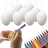 XJOO 50x Ostereier Dekoeier Plastikeier Eier für Ostern Zum Basteln Bemalen Aufhängen aus Plastik, Kunststoff Weiß Kunststoffeier für Deko Dekoration Weiß Osterdekoration