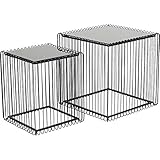 Kare Design Beistelltisch Wire Square, Schwarz, 2er Set, Stahl, Glas, Couchtisch, Wohnzimmer, Sofatisch, 40x35x35cm klein, 45x45x45cm groß