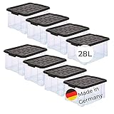 Novaliv 8X Unterbettkommode mit Rollen 28L Aufbewahrungsbox Deckel Anthrazit Nestbar stapelbare mit Clipverschluss Rollkiste BPA-frei 61x40x17 cm