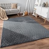 Paco Home Teppich Wohnzimmer Schlafzimmer Hochflor Skandinavisches Geometrisches Design Rautenmuster 3D Effekt Moderne Deko, Grösse:60x100 cm, Farbe:Anthrazit 2