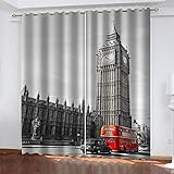 Blickdicht Vorhang Mit Ösen 3D Londoner Big Ben Verdunkelungsvorhang Kinderzimmer 214X220cm(HxB) 2 Stücke Polyester Verdunklungsvorhänge Gardinen Verdunkelung Für Wohnzimmer/Schlafzimmer