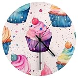 NOLLAM Wanduhren 30 cm Cupcake Aquarell Wanduhr mit Quarzwerk Hölzern Leise Wanduhr Dekorativ für Schlafzimmer, Wohnzimmer, Esszimmer große wanduhren XXL