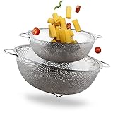 2er Nudelsieb Set - Edelstahl mit Mikroperforation Groß & Klein - Spülmaschinenfest - Für Pasta, Obst und Gemüse