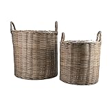 dasmöbelwerk Pflanzkörbe Blumenkörbe Pflanzgefäß Gartenkorb Polyrattan 2er Set braun