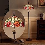 stehlampe Tiffany-Stil wohnzimmer retro Stehlampe im Tiffany-Stil, 2-flammig, mit rotem Rosen-Design, Buntglas, Tisch, Schreibtisch, Stehbeleuchtung for 16-Zoll-Wohnzimmer, Schlafzimmer, Bodenstrahler