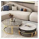 ZFF Modern Couchtisch Rund 2er Set Satztische Fürs Wohnzimmer Runden Beistelltisch Für Schlafzimmer Mit Schublade Kaffeetische Gesinterte Steinplatte Und Metallrahmen Grau+weiß (Size : 80+60cm)