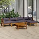 ZEYUAN 6-TLG. Garten-Lounge-Set mit Auflage, Terassenmöbel Wetterfest, Loungemöbel Terrasse, Garten Sitzgruppe, Sitzecke Balkon, Massivholz Akazie