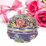 HEITIGN Violette Vintage Schmuckkästchen Fabergé-Ei Kutsche Schmuckkästchen Blumenabdeckung Reichhaltige Emaille Funkelnde Strass Schmuckschatulle Store Luxus Geschenke Romantische Wohnkultur