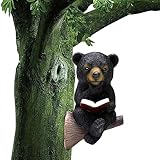 Qepakui Bär Solarlicht - Solarleuchten-Garten-Willkommensstatue, wasserdichte Tierskulptur, die EIN Buch liest,Bärenstatuen für den Außenbereich, Landschaftsdekorationsfiguren für Terrasse, Hof