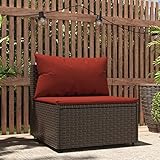 LAPOOH Garten-Mittelsofa mit Kissen, Lounge Gartenmöbel, Gartenlounge, Loungemöbel, Balkon Lounge, Sitzlounge Garten, Sitzecke Balkon, Braun Poly Rattan