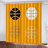 SJSXWQN Vorhänge Gelber Basketball Gardinen mit Ösen Vorhang Blickdicht Thermo Verdunklungsvorhänge Schiebegardinen für Schlafzimmer Wohnzimmer H 175 x B 140 cm 2er Set