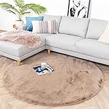 FRAAI | Home & Living Hochflor Teppich Rund - Comfy Taupe - Ø 80cm - Shaggy, Uni - Modern, Skandinavisch - Wohnzimmer, Esszimmer, Schlafzimmer - Fellteppich - Carpet