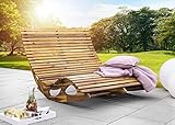 Chillroi® Ergonomische Doppelschwungliege XXL Saunaliege aus Akazienholz Gartenliege 120x150 in cm Braun