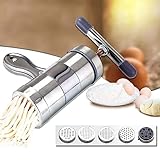 Manuelle Nudelmaschine, Nudelmaschine Pasta Maker Edelstahl Frische, Manuell Pasta Walze Maschine Cutter mit 5 Formen, Spaghettischneider, Fettuccine Schneider Cutter, Pasta Maker machine